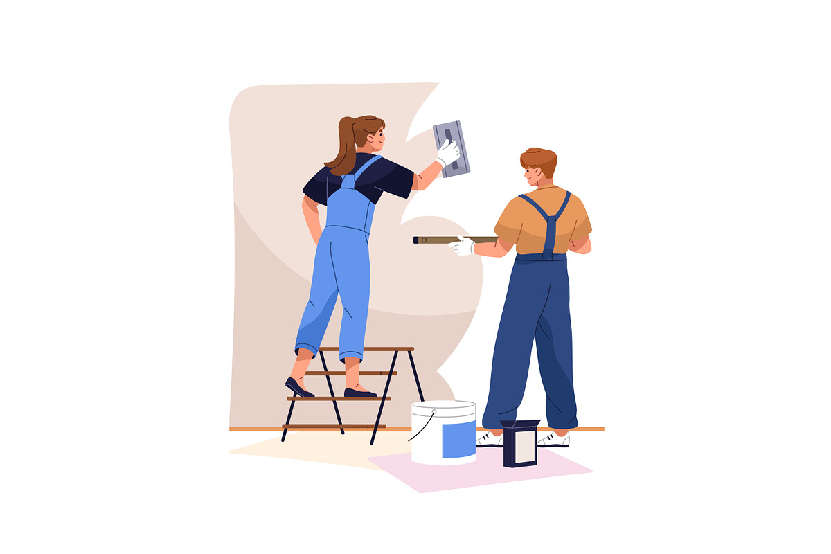 Workers repair houses set, a Person Illustration by PaperTrident (Photo 7 of 19)