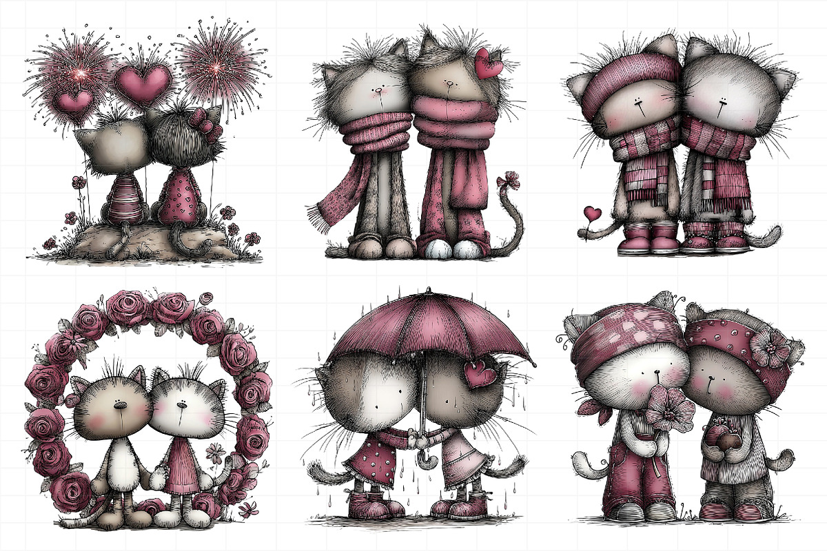 Sweet Valentine Cat Couple Clipart, an Illustration by Daily.Designs (Photo 6 of 8)