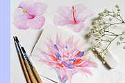 Watercolor pink tropical flowers., an Illustration by yulia.sukhanova (Thumbnail 2 of 4)