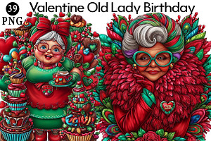 Valentine Old Lady Birthday Clipart, an Illustration by Daily.Designs