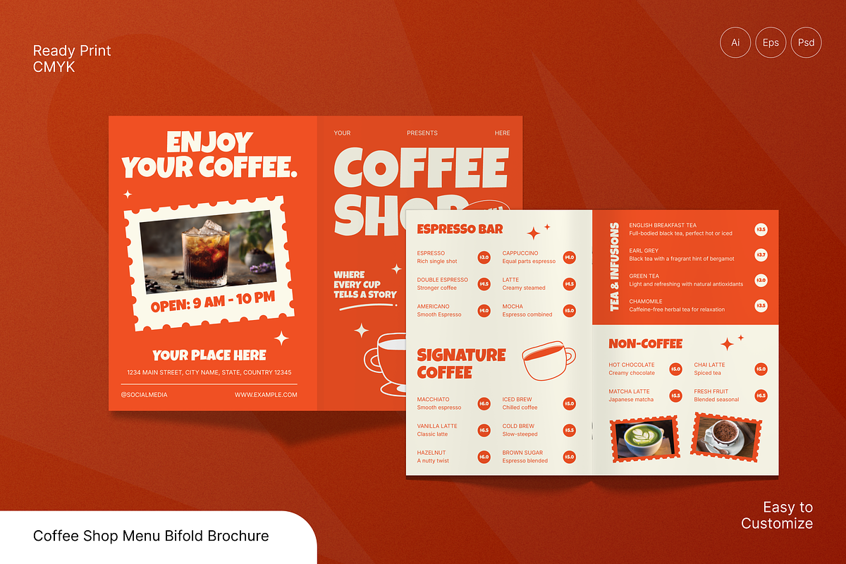 Coffee Shop Menu Bifold Brochure, a Brochure Template by Annora Studio (Photo 1 of 6)