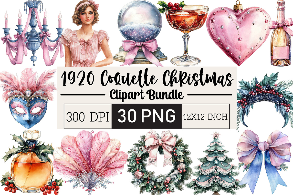 1920 Coquette Christmas Clipart, an Illustration by Black Bird Studio (Photo 1 of 6)