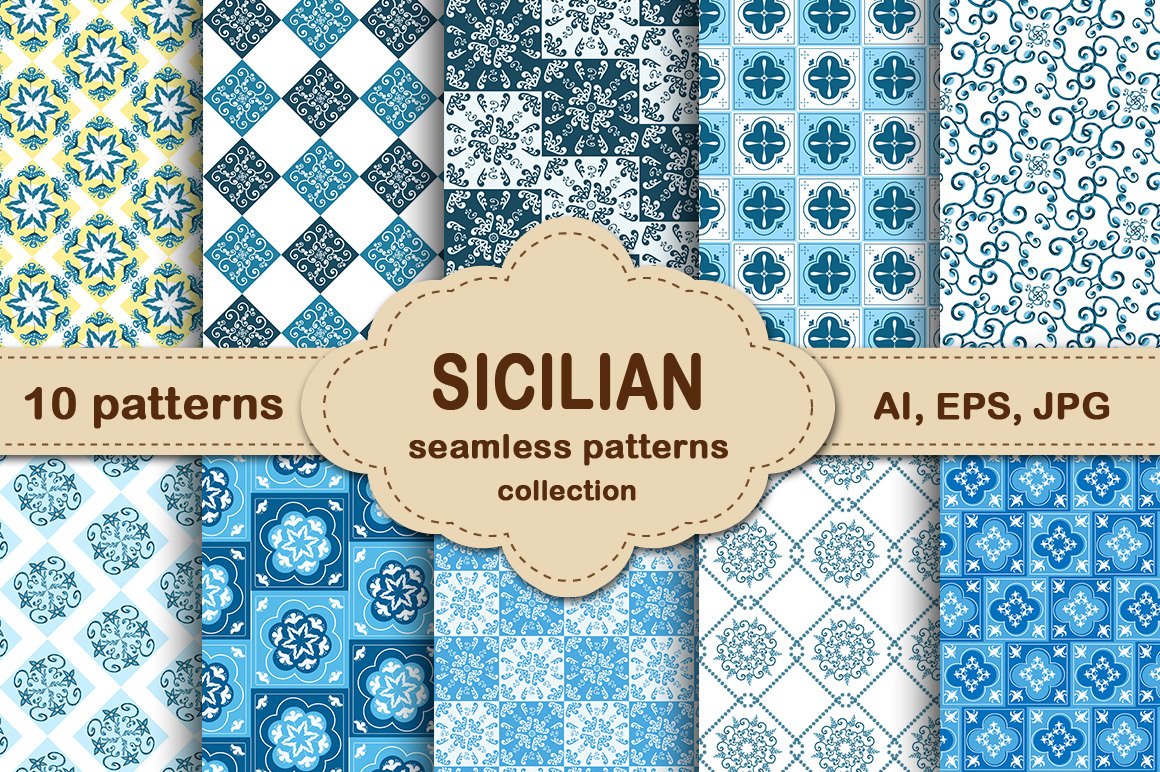 Sicilian Blue Ceramic tile pattern, a Pattern Graphic by Lucia Fox