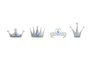 Silver crowns and tiaras set. Blue, an Object Illustration by skripnikbb