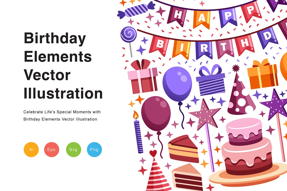 Birthday Elements Vector Illustratio, a Decorative Illustration by KAZ by IanMikraz Studio (Photo 1 of 3)