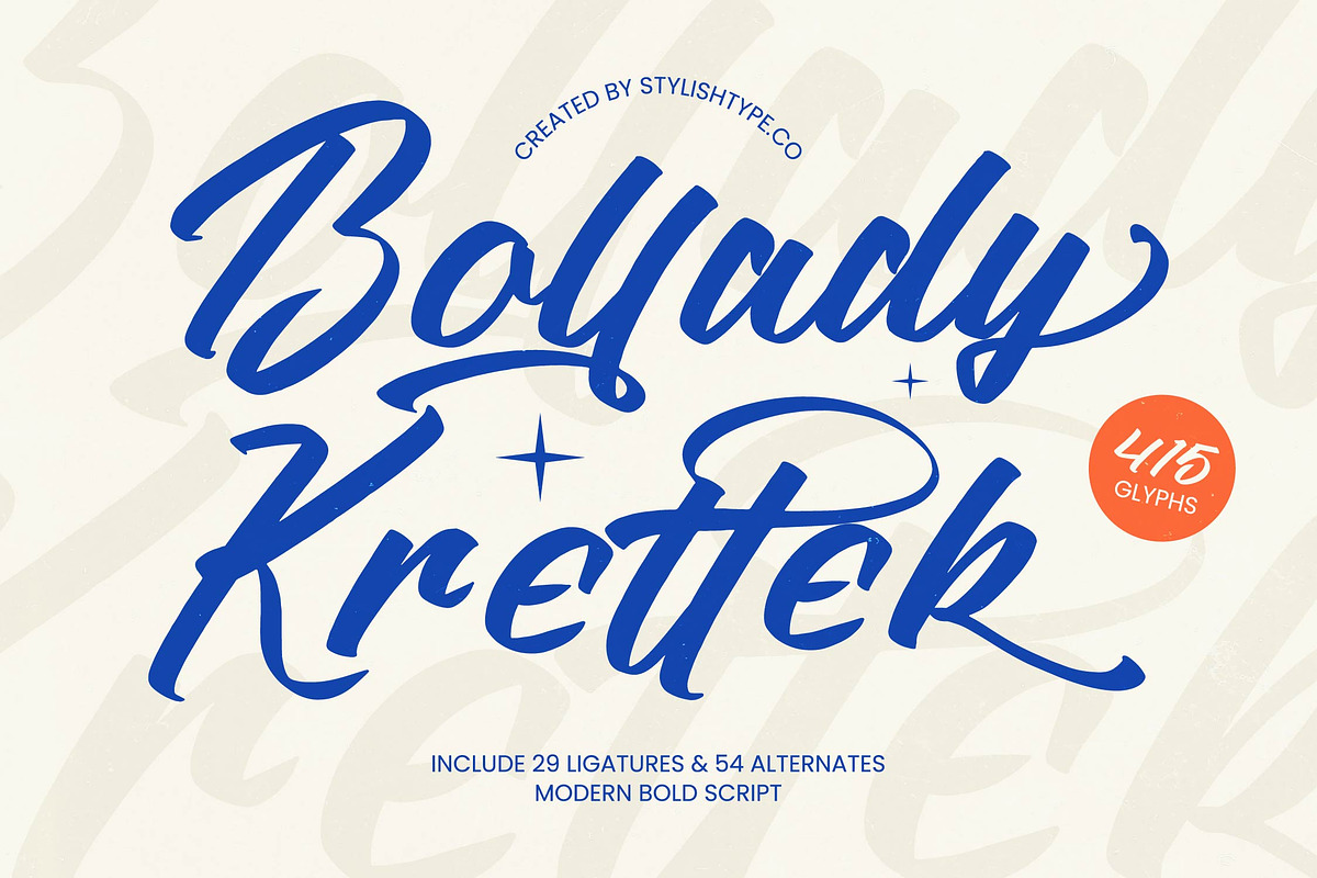 Bollady Krettek Modern Bold Script, a Script Font by stylishtype.co (Photo 1 of 10)