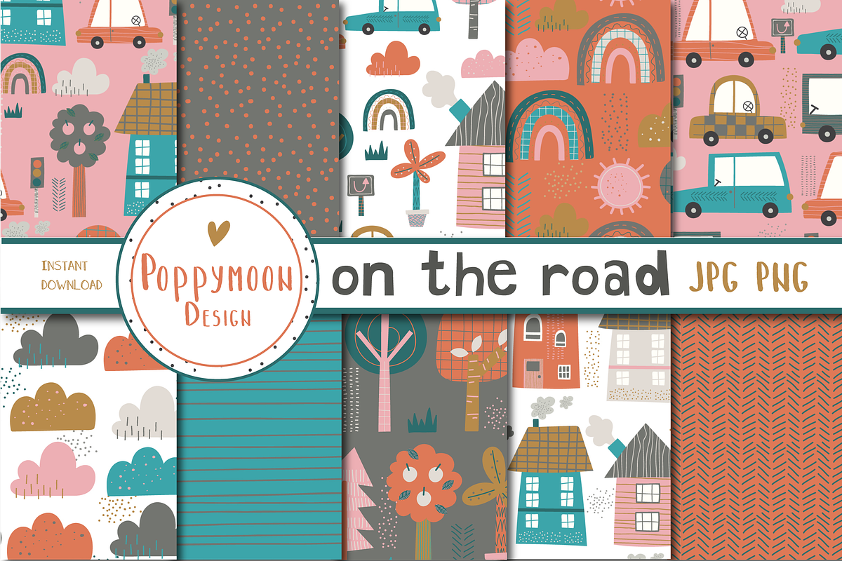 On the Road paper, a Pattern Graphic by Poppymoondesign