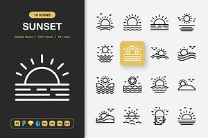 Sunset Icons, an Outline Icon by Spacepixel Creative