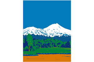 Mount Taranaki Fanthams Peak WPA, a Decorative Illustration by patrimonio