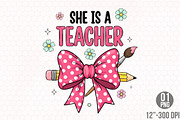 She is a Teacher Bow Crayon PNG, an Illustration by Designking (Thumbnail 1 of 4)
