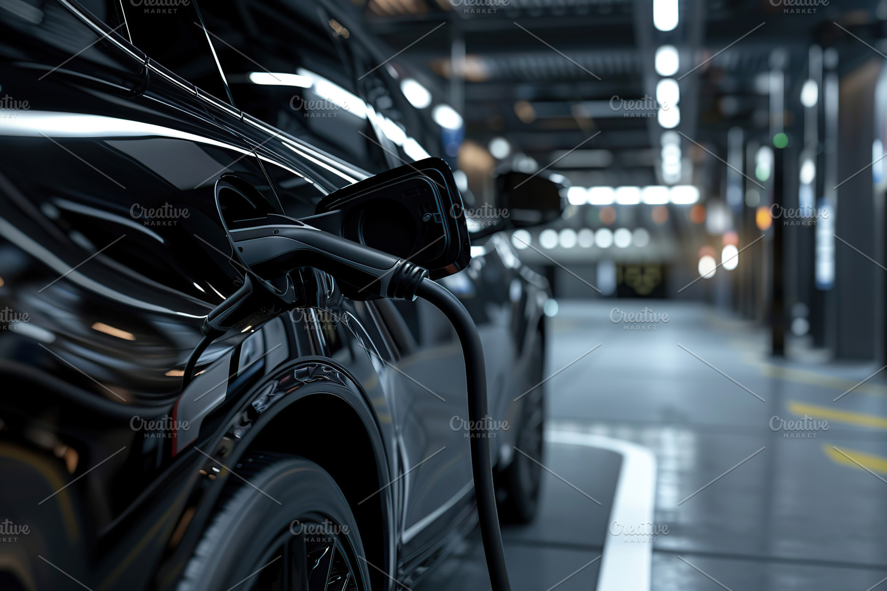 EV charging station for modern electric car, a Transportation Photo by AlyaAnd