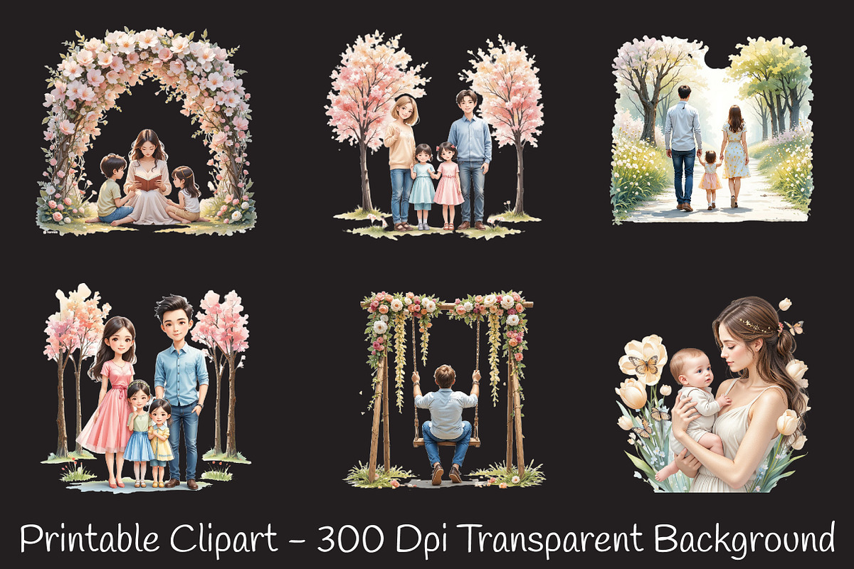 Ivory Spring Family Watercolor Png, an Illustration by RobertsArt (Photo 4 of 8)