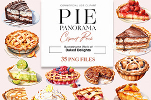 Watercolor Pie Clipart, Pumpkin Pies