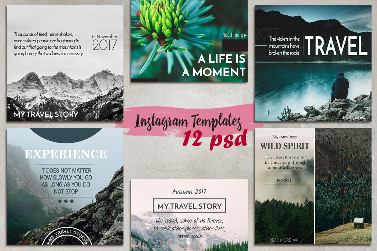 12 Instagram Templates, a Social Media Template by SwetTS (Photo 1 of 3)