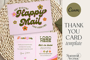 Retro Groovy Thank You Card Canva
