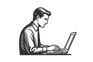 Man Working on Laptop Focused Remote, a Person Illustration by AlexArt
