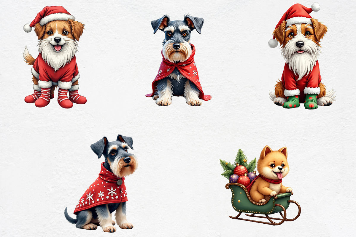 Quirky Christmas Dog Clipart Bundle, an Illustration by CrexoraLab (Photo 2 of 5)
