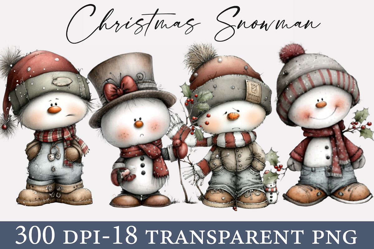 Whimsical Christmas Snowman clipart, an Illustration by Designworld (Photo 1 of 6)