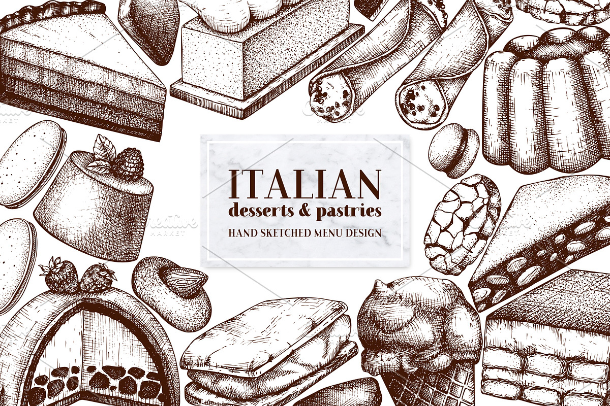 Italian Desserts. Pastries Sketches, a Food Illustration by Yevheniia (Photo 1 of 10)