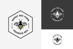 Hexagonal Emblem Honey Bee Logo Icon