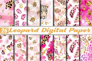 Pink and Gold Leopard Digital Paper, a Pattern Graphic by DreamCafeArt