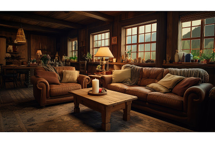 rustic farm living room ai generated, an Animal Photo by pikepicture
