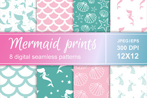 Mermaid Seamless Patterns Set