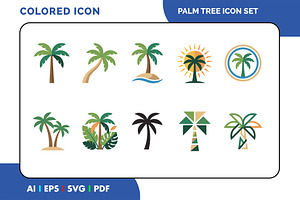 Palm Tree Tropical Beach Icon Set, a Duotone Icon by Fontmine Studio