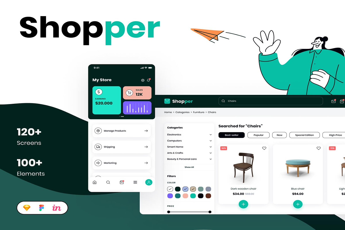 Shopper Ecommerce Mobile App Website, an UI Kit Template by Lumina_ui_ux202 (Photo 1 of 6)