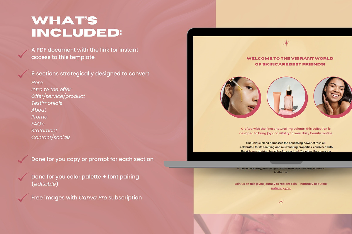 Canva Cosmetic Brand Sales Page, a Landing Page Template by Unalome Design Studio (Photo 4 of 6)