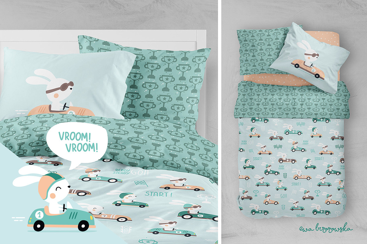 Bunny Race - Vector Pattern & Prints, a Pattern Graphic by Brzozowska (Photo 3 of 8)