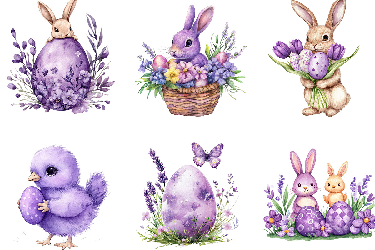 Watercolor Purples Easter Clipart, an Illustration by Designking (Photo 4 of 5)