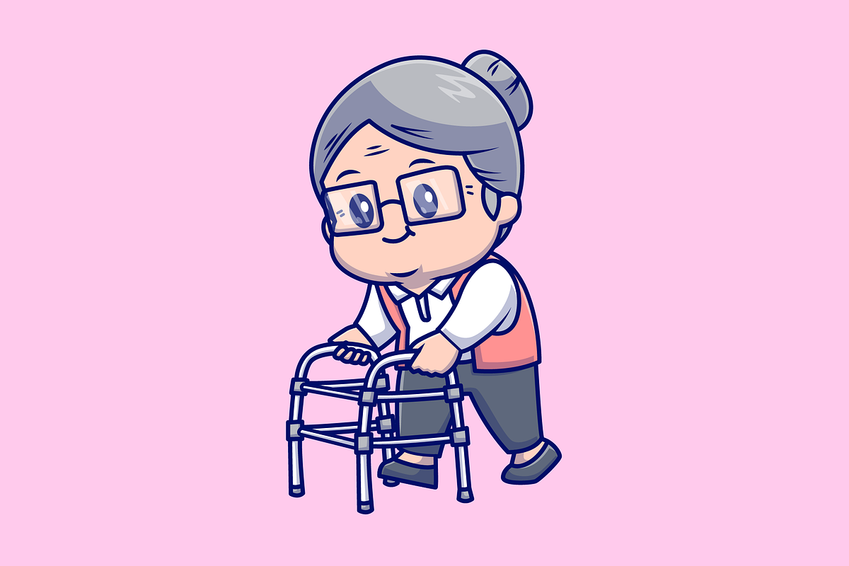 Cute Grandmother Walking With Walker, a Person Illustration by Catalyst Labs