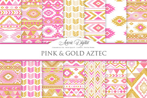 Pink & Gold Boho Seamless Patterns, a Pattern Graphic by Avenie Digital