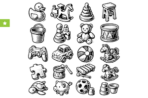Vintage Baby & Toddler Toys Icons, an Object Graphic by RT Studio