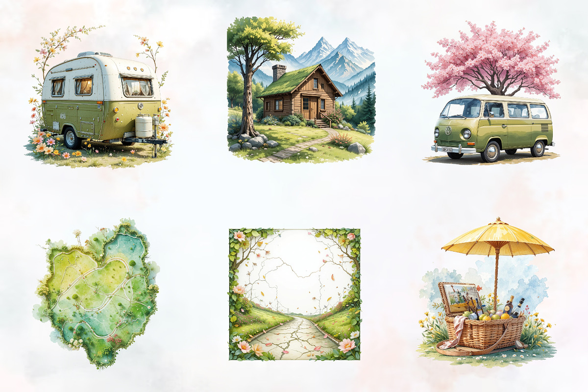 Olive Spring Travel Watercolor PNG, an Illustration by RobertsArt (Photo 8 of 8)