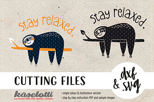 SVG DXF cutting file relaxed sloth