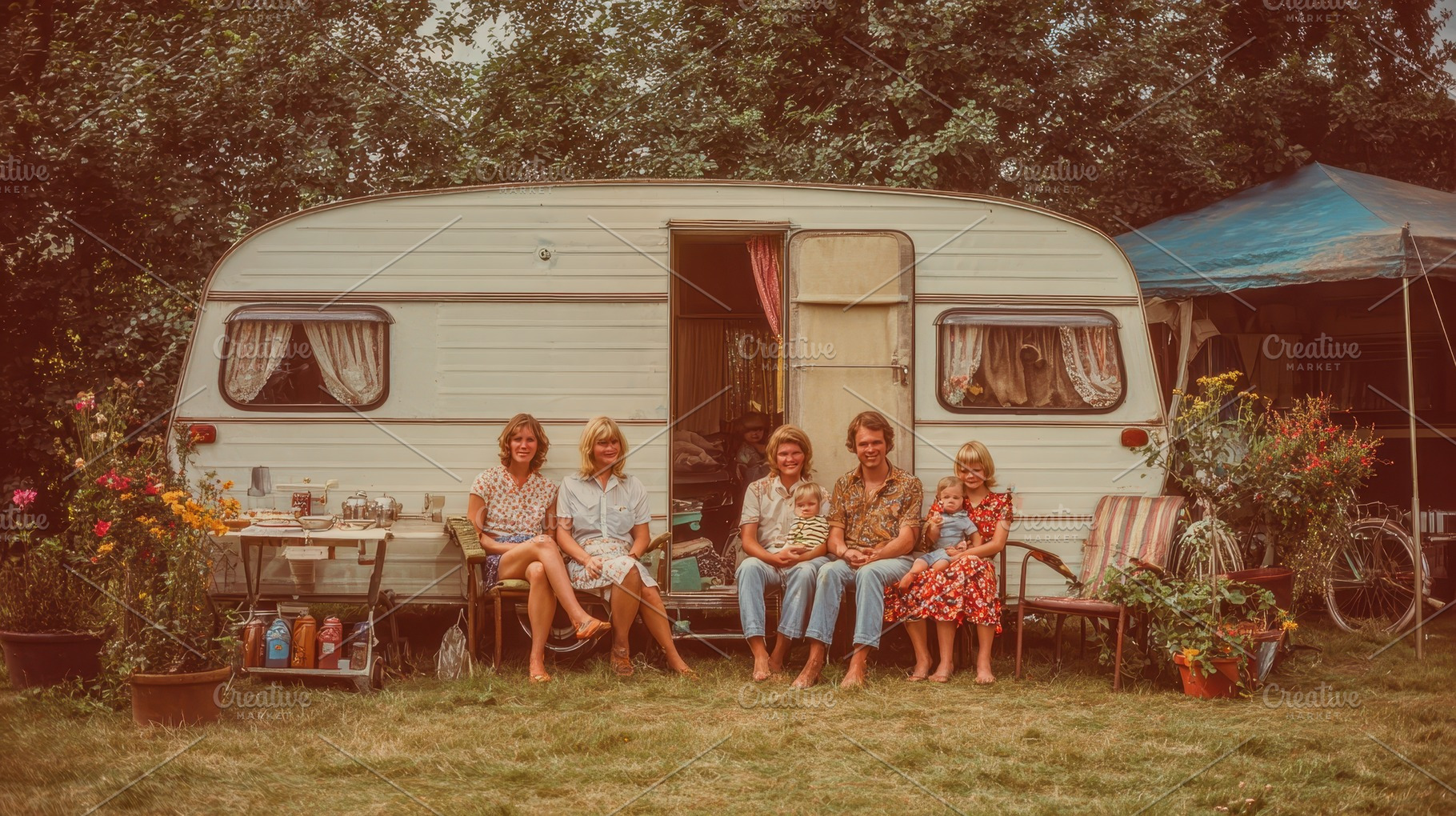 Family enjoying a sunny day outside, a Photo by Pavel_design