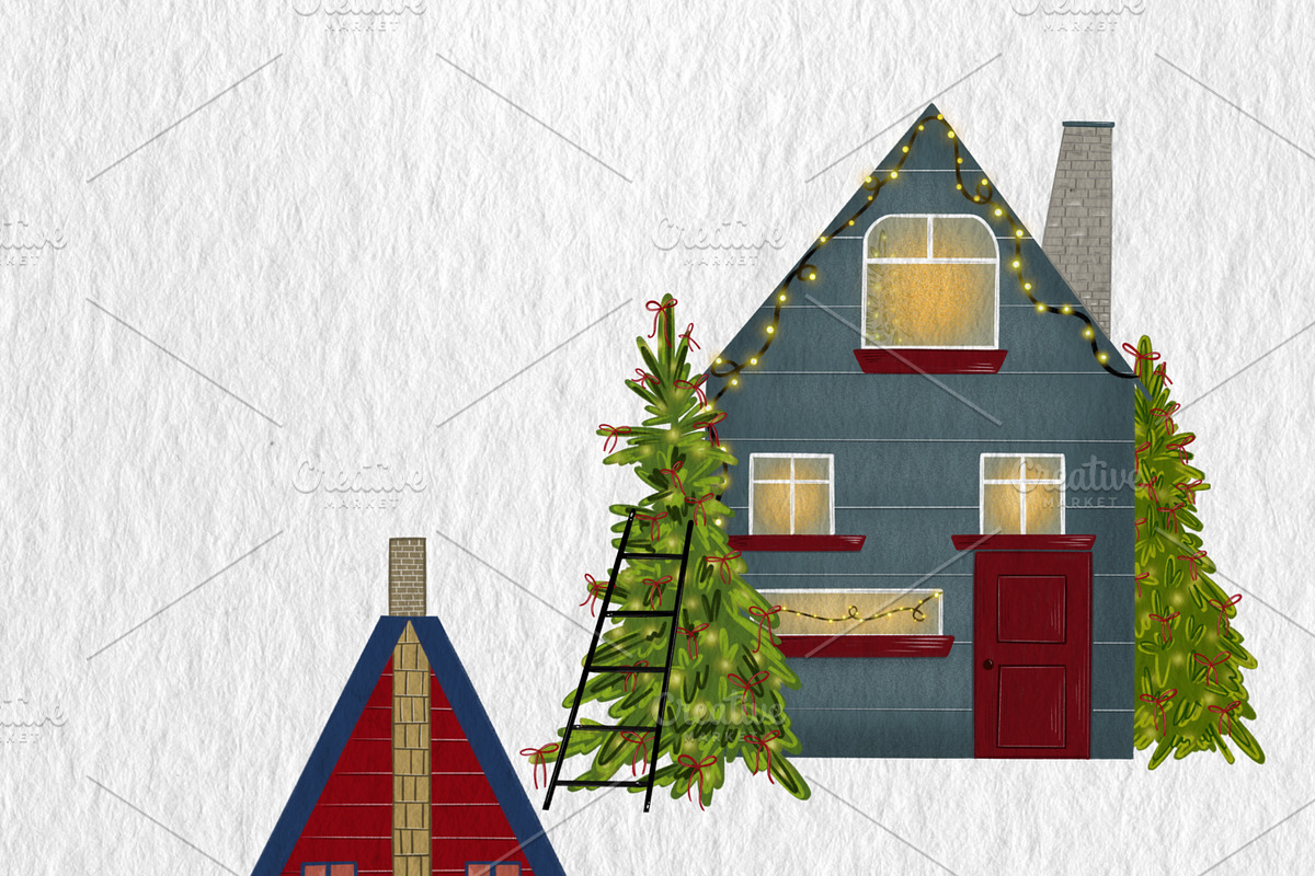 Christmas Houses Village Clipart, a Decorative Illustration by Oleksandra Illustrates (Photo 2 of 14)