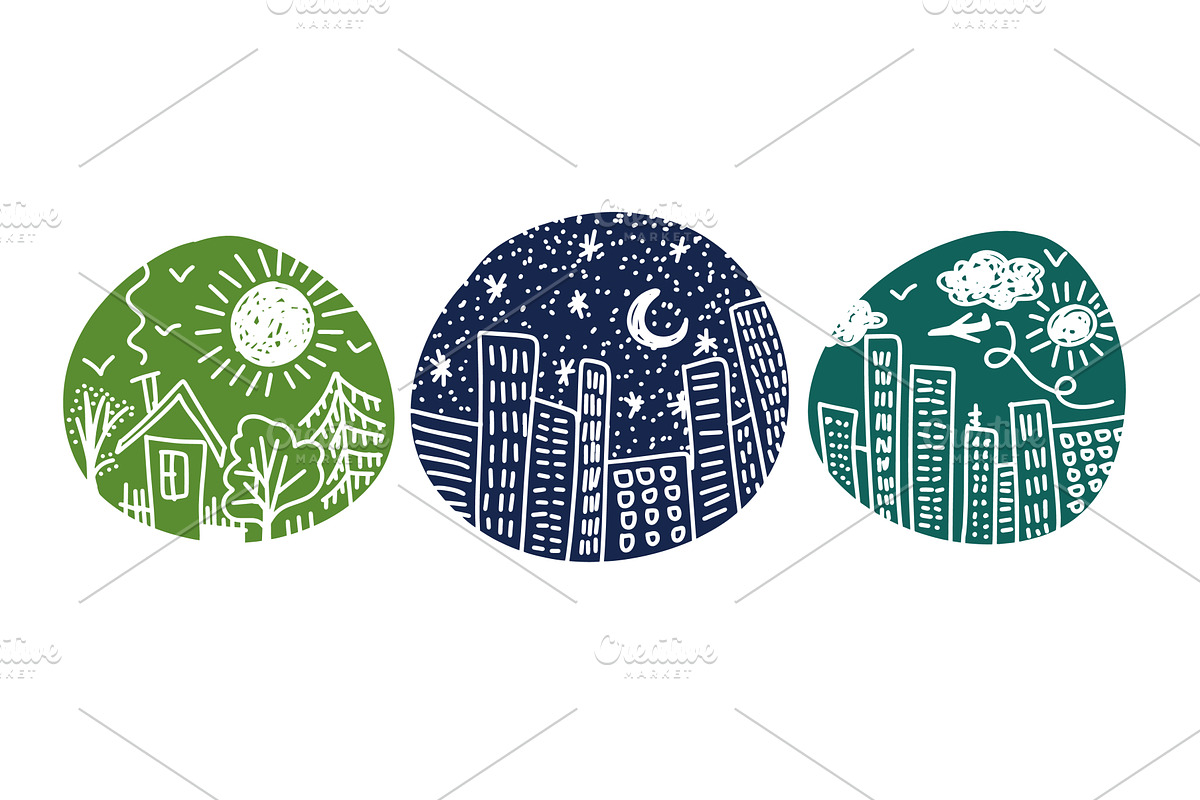 City graphic circles city and, an Object Illustration by Nenahliadava Design