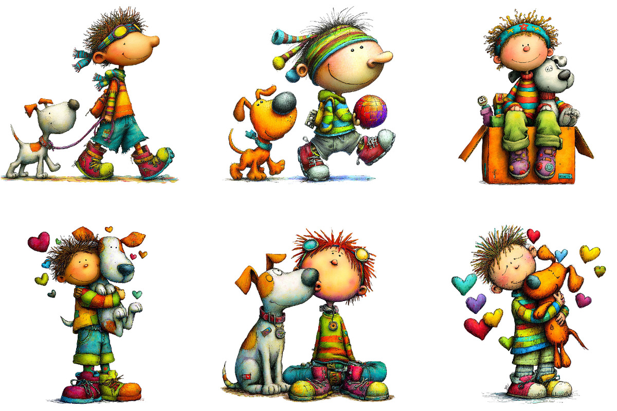 Puppy with Boy Whimsical Clipart, a Person Illustration by Designking (Photo 3 of 5)