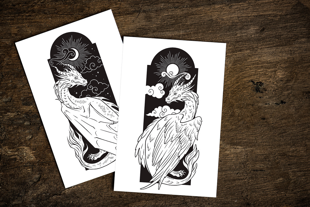 Dragons - hand drawn vector arts, an Animal Illustration by Croisy (Photo 2 of 5)