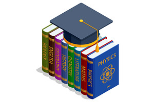 Isometric stack of textbooks with, an Education Illustration by Golden Sikorka