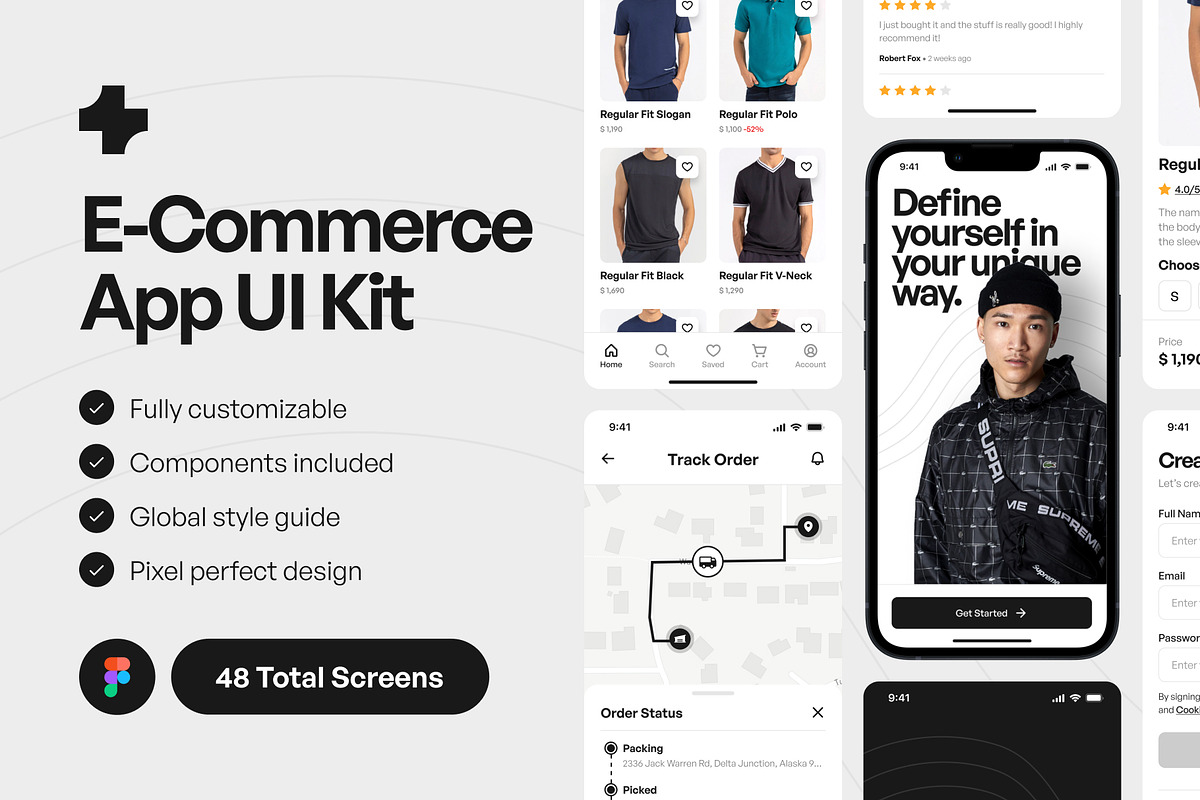 E-Commerce App UI Kits for Figma, an UI Kit Template by Hamza Naeem (Photo 1 of 4)