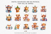 Christmas Baby Highland Cow Clipart, a Seasonal Illustration by Rabbit Heart (Thumbnail 6 of 10)