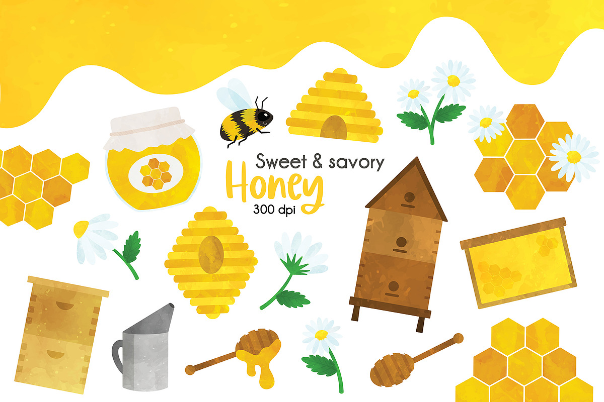 Honey Bee Clipart Set, a Food Illustration by SugarPickle Clip Art (Photo 1 of 3)