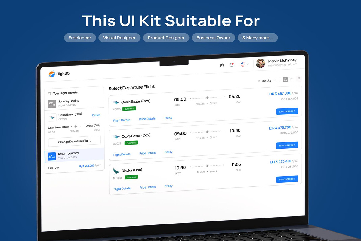 FlightIQ Flight Booking Dashboard UI, an UI Kit Template by Creative Perspective (Photo 6 of 6)