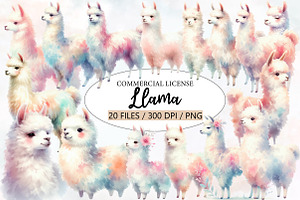 Watercolor Llama clipart, an Illustration by Designworld
