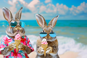 Easter bunnies enjoying ice cream, a Photo by LiliGraphie