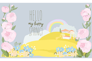 Cartoon Spring Flowers and Village, an Object Illustration by Maria Starus